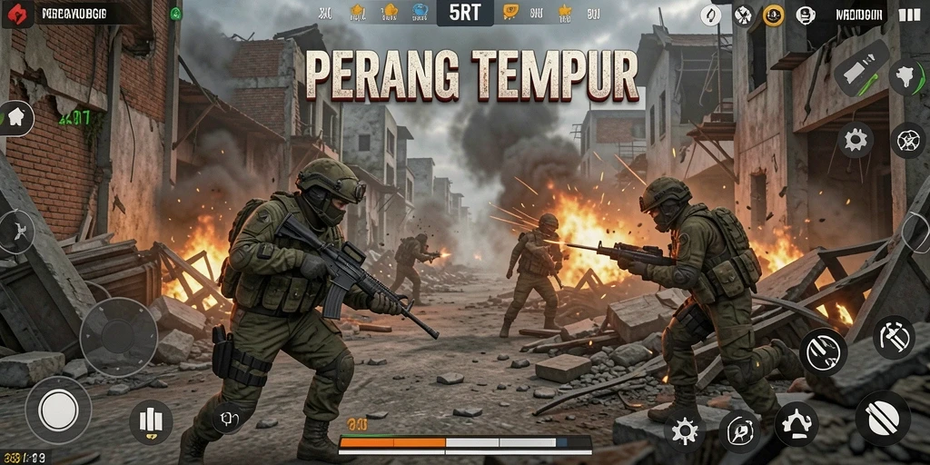 Screenshot gameplay 5RT yang menampilkan aksi tembak-menembak seru.