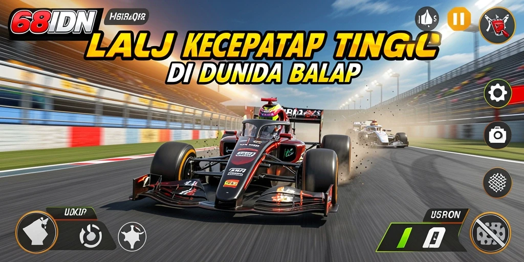 Screenshot gameplay 68IDN menampilkan mobil balap melaju kencang di trek.