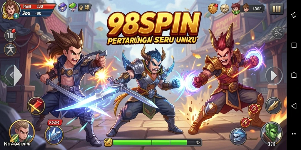 Screenshot gameplay 98SPIN yang menampilkan pertarungan epik.
