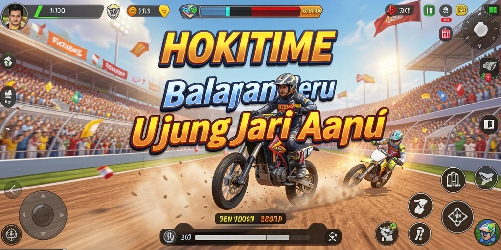 Tampilan gameplay HOKITIME yang penuh aksi balapan.