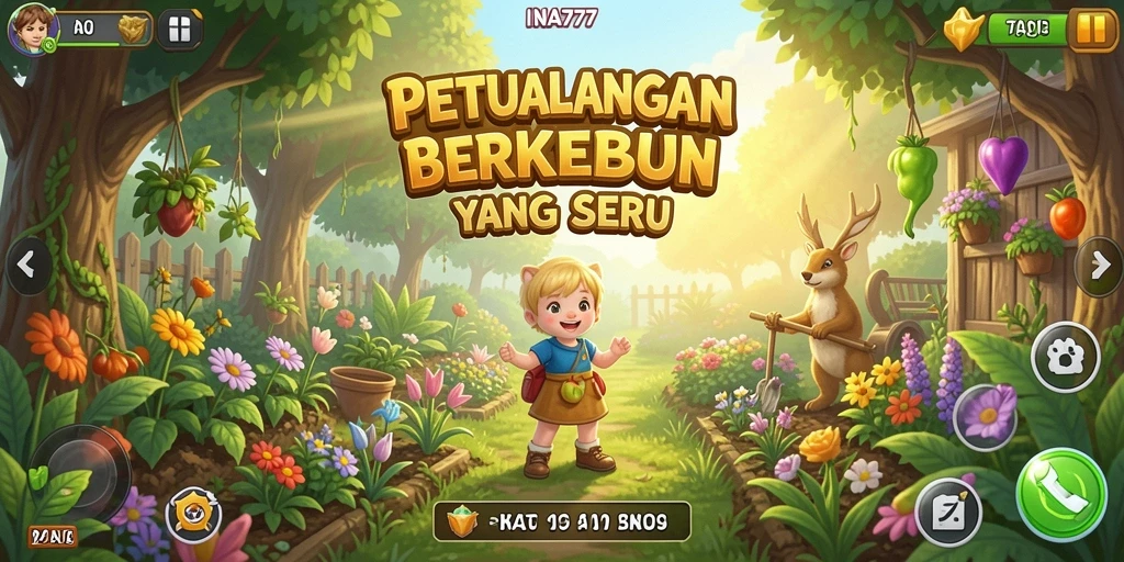 Tangkapan layar permainan INA777 dengan suasana berkebun yang cerah.