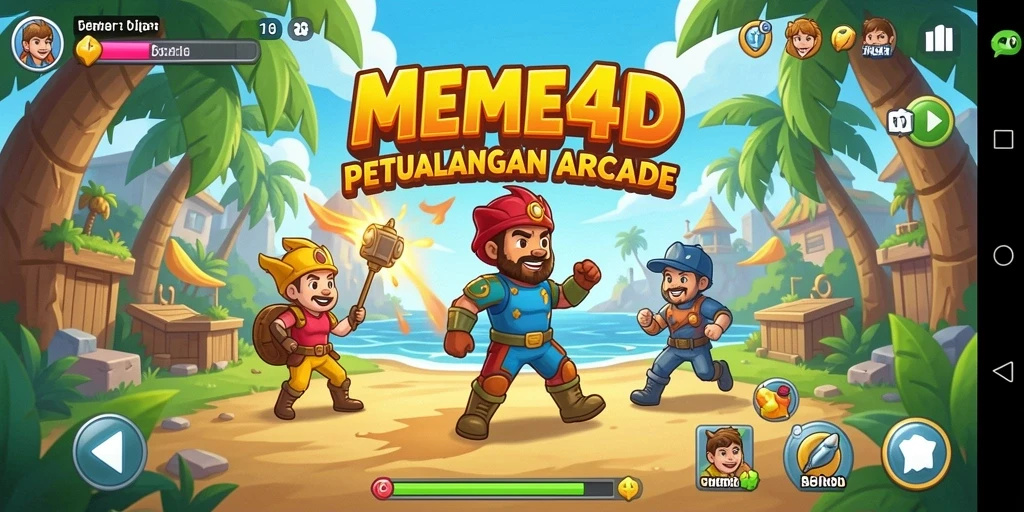 Screenshot menunjukkan gameplay dinamis dan tantangan seru dalam MEME4D.