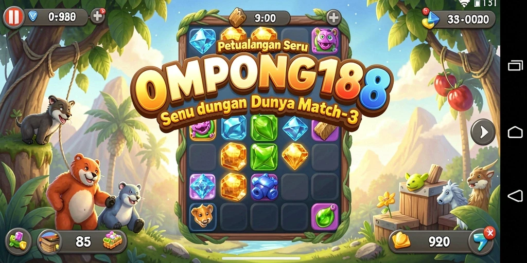 Tangkapan layar utama OMPONG188 menampilkan gameplay seru Match-3.