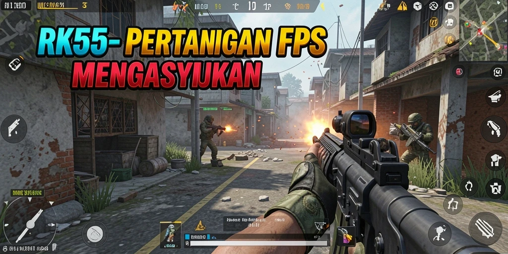 Screenshot menampilkan aksi intens dari permainan RK55 dengan pertempuran yang mendebarkan.