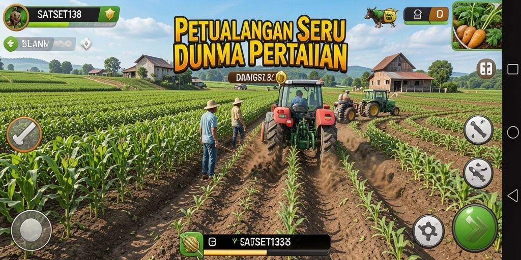 Tampilan gameplay SATSET138 yang menarik dengan kebun yang subur.
