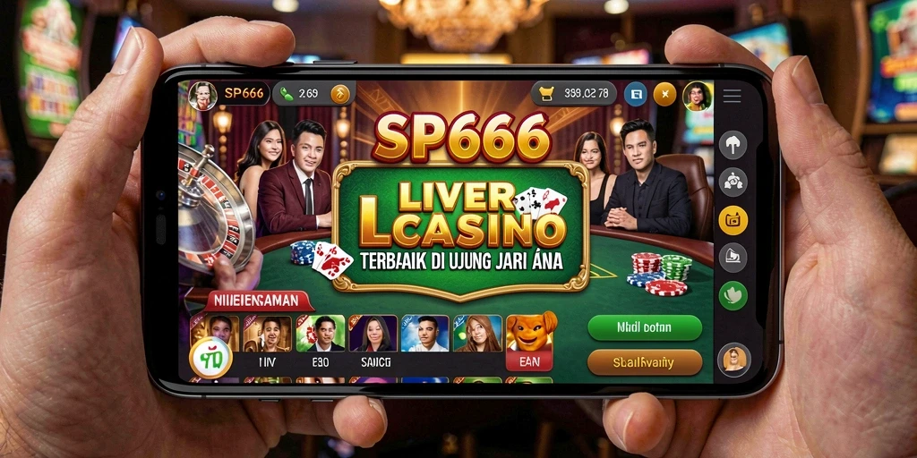 Screenshot SP666 menampilkan dealer langsung dan suasana kasino yang nyata.
