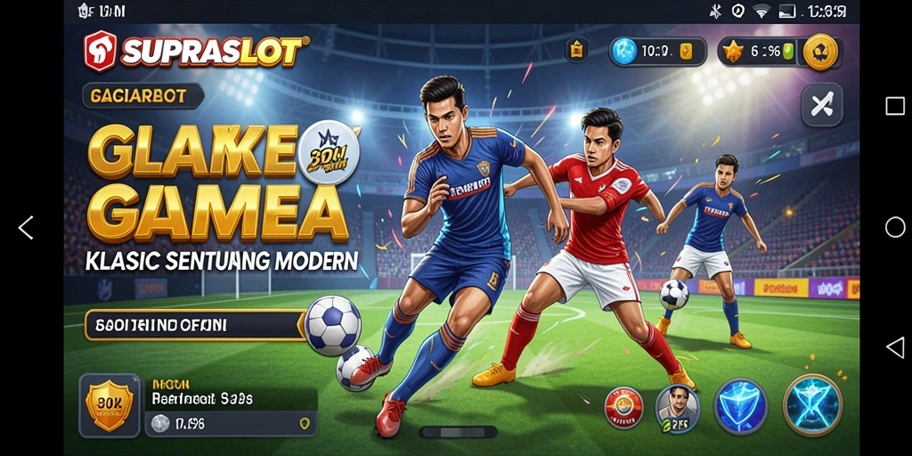 Tangkapan layar utama SUPRASLOT menampilkan aksi seru dalam pertandingan olahraga.