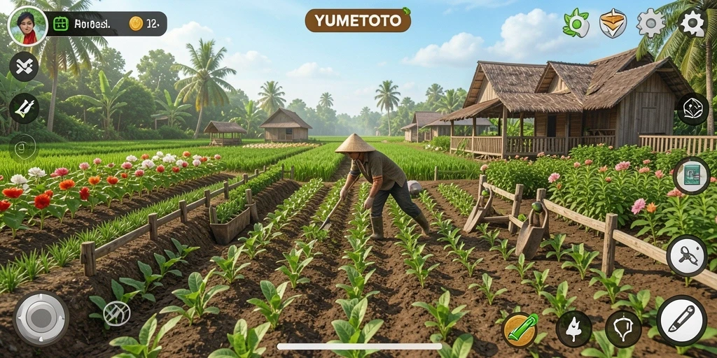 Tampilan gameplay YUMETOTO dengan aksi bertani yang menyenangkan.